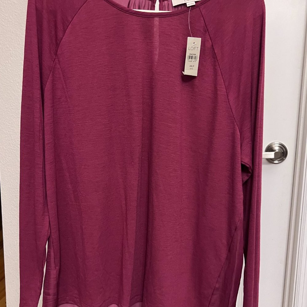 NWT Loft Petite  Long Sleeve XXL Mixed Media Top